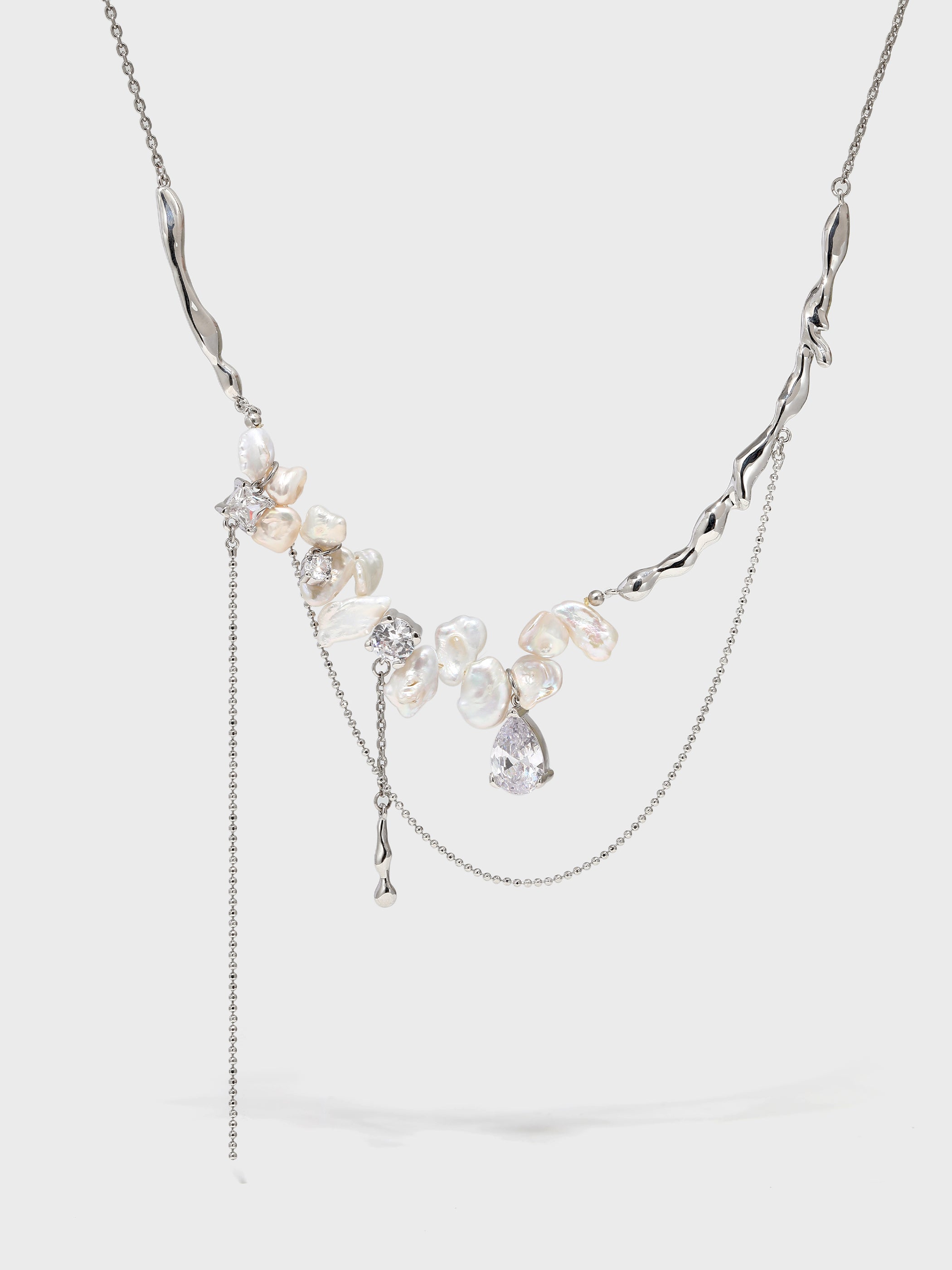 Freshwater Pearl Zircon Teardrop Necklace - booneealus