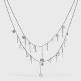 Multi-metal Disc and Zircon Tassel Double Layer Necklace