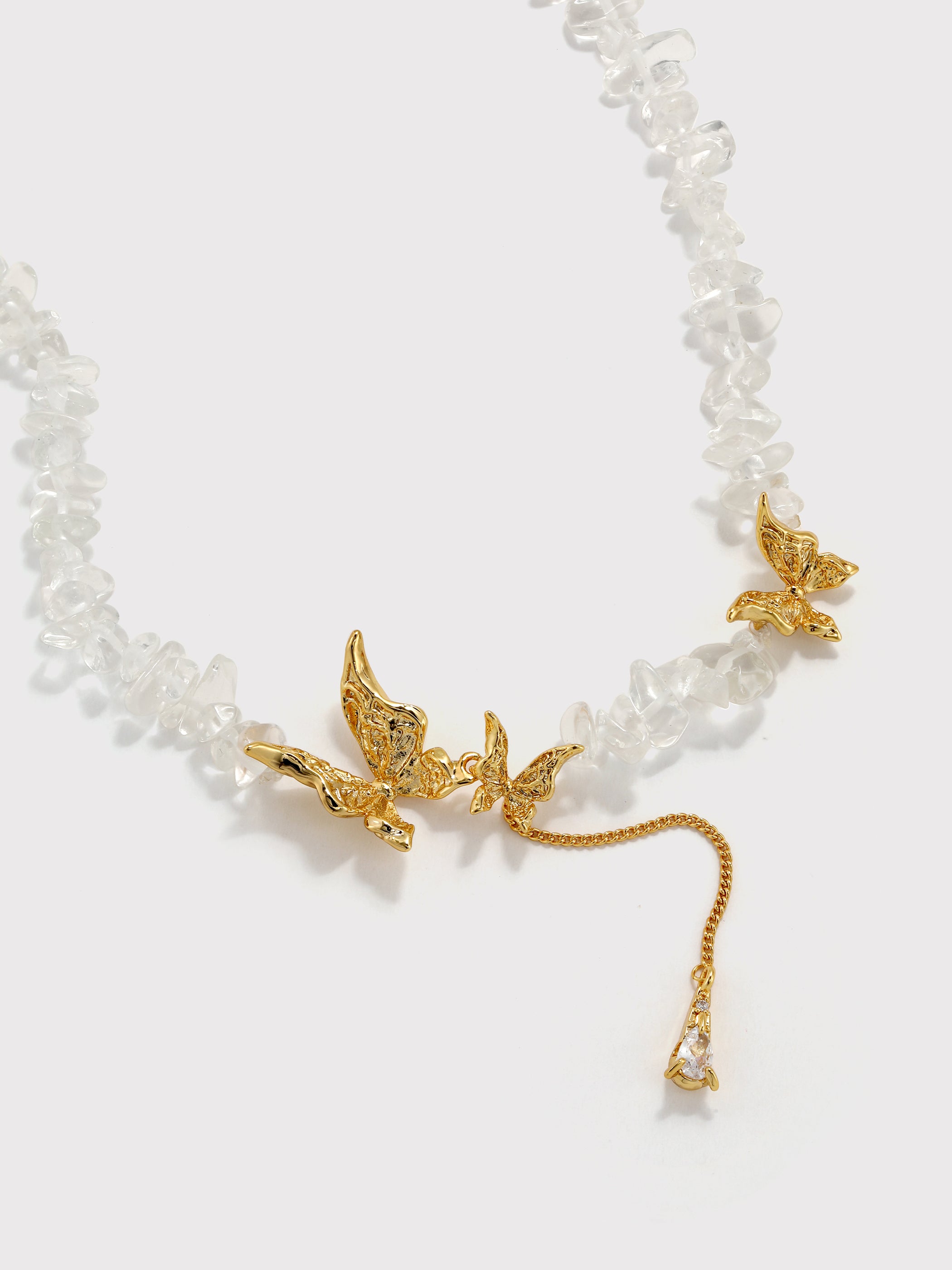 Butterfly Teardrop Zircon Pendant with Crushed Stone Necklace - booneealus