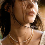 Freshwater Pearl Metal Chain Double Layer Necklace