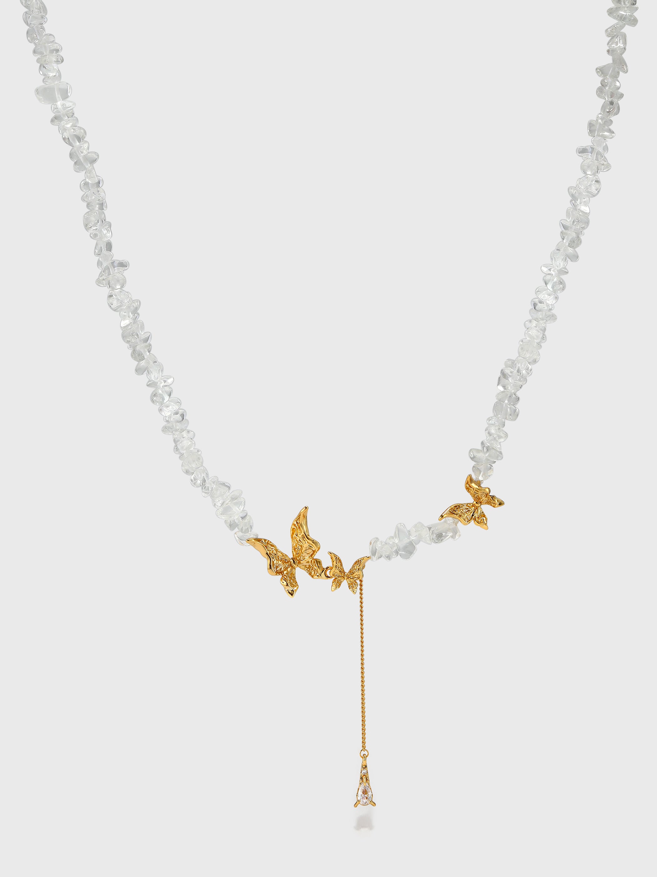 Butterfly Teardrop Zircon Pendant with Crushed Stone Necklace - booneealus