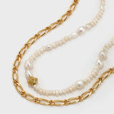 Freshwater Pearl Metal Chain Double Layer Necklace