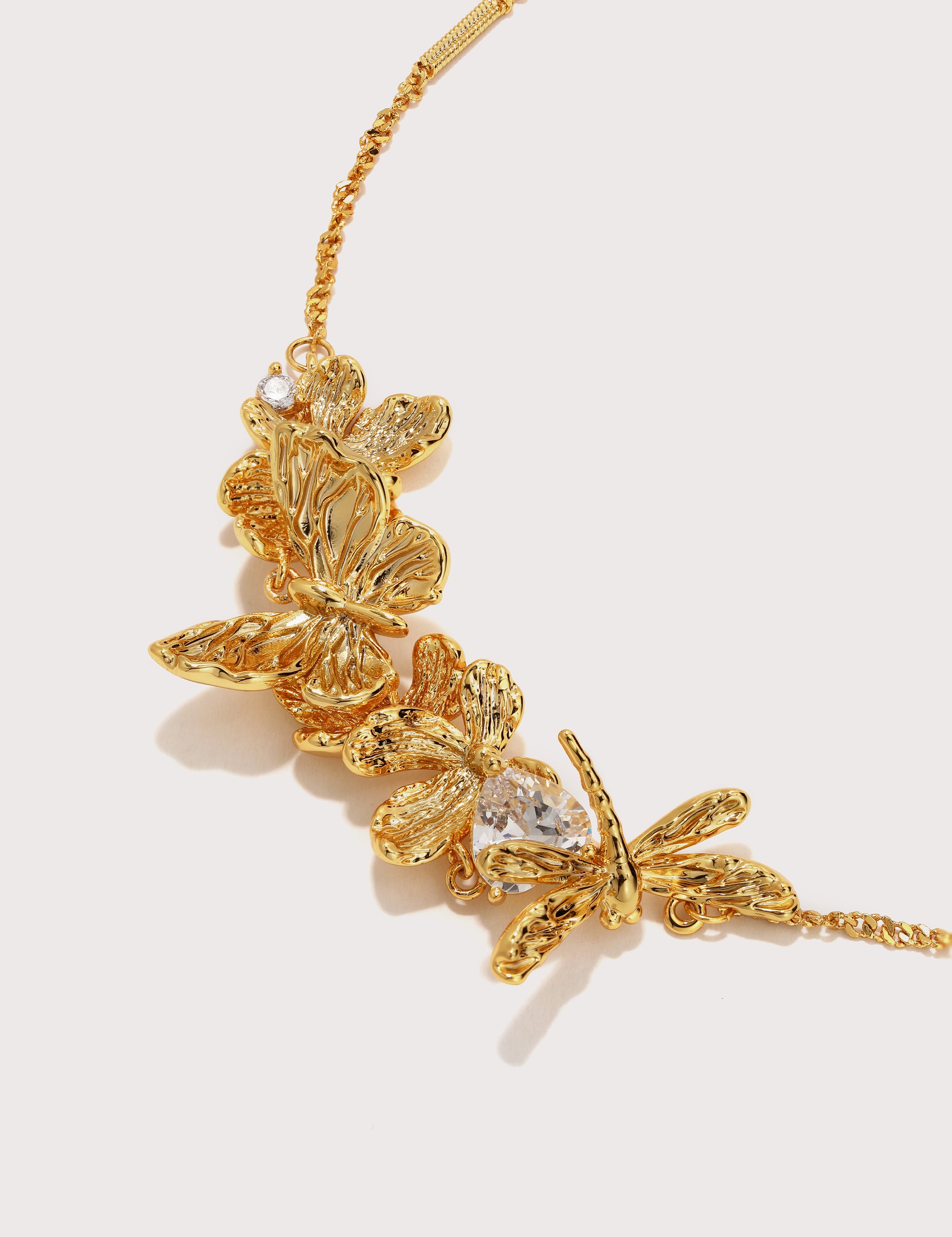 Zircon Butterfly Flower and Dragonfly Necklace