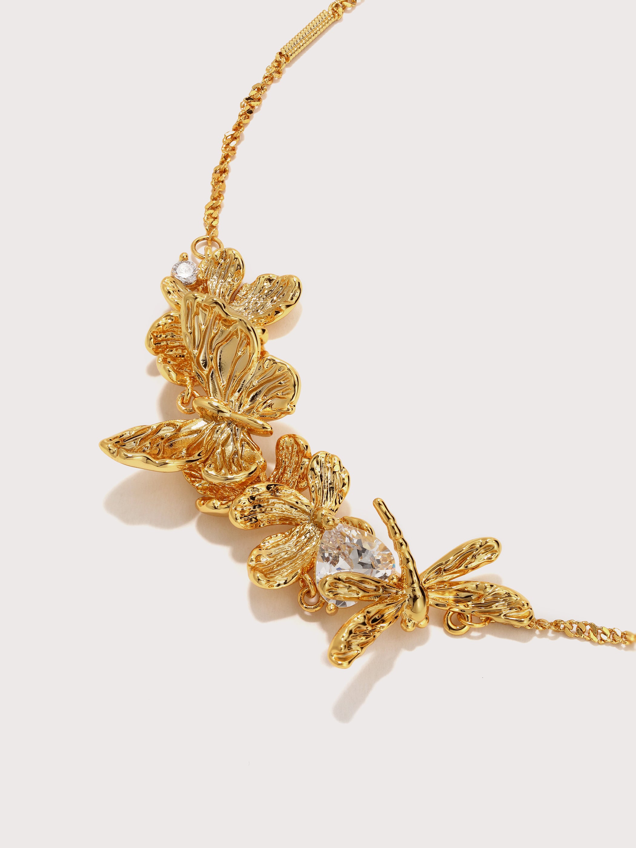 Zircon Butterfly Flower and Dragonfly Necklace - booneealus