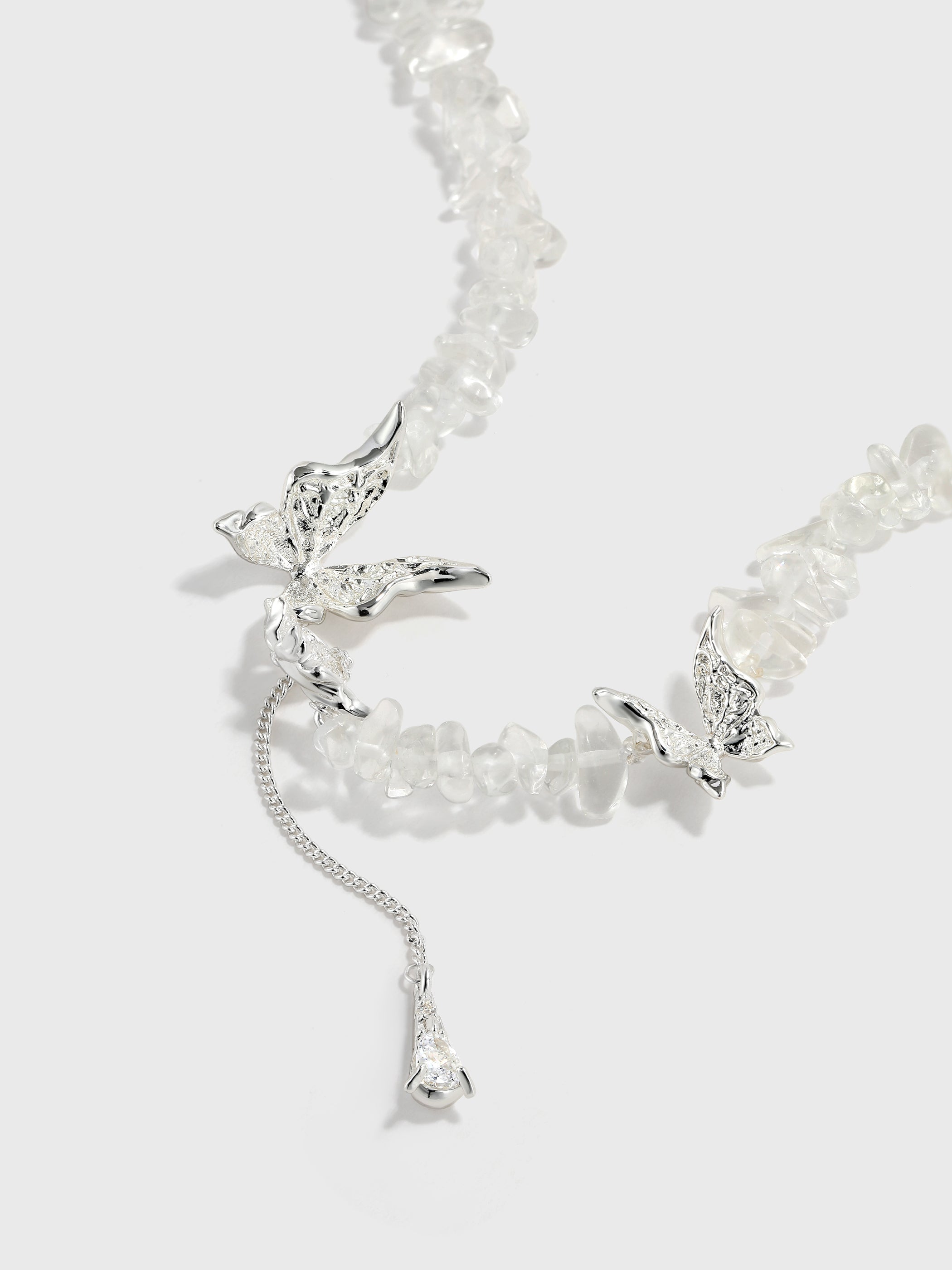 Butterfly Teardrop Zircon Pendant with Crushed Stone Necklace - booneealus