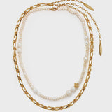 Freshwater Pearl Metal Chain Double Layer Necklace