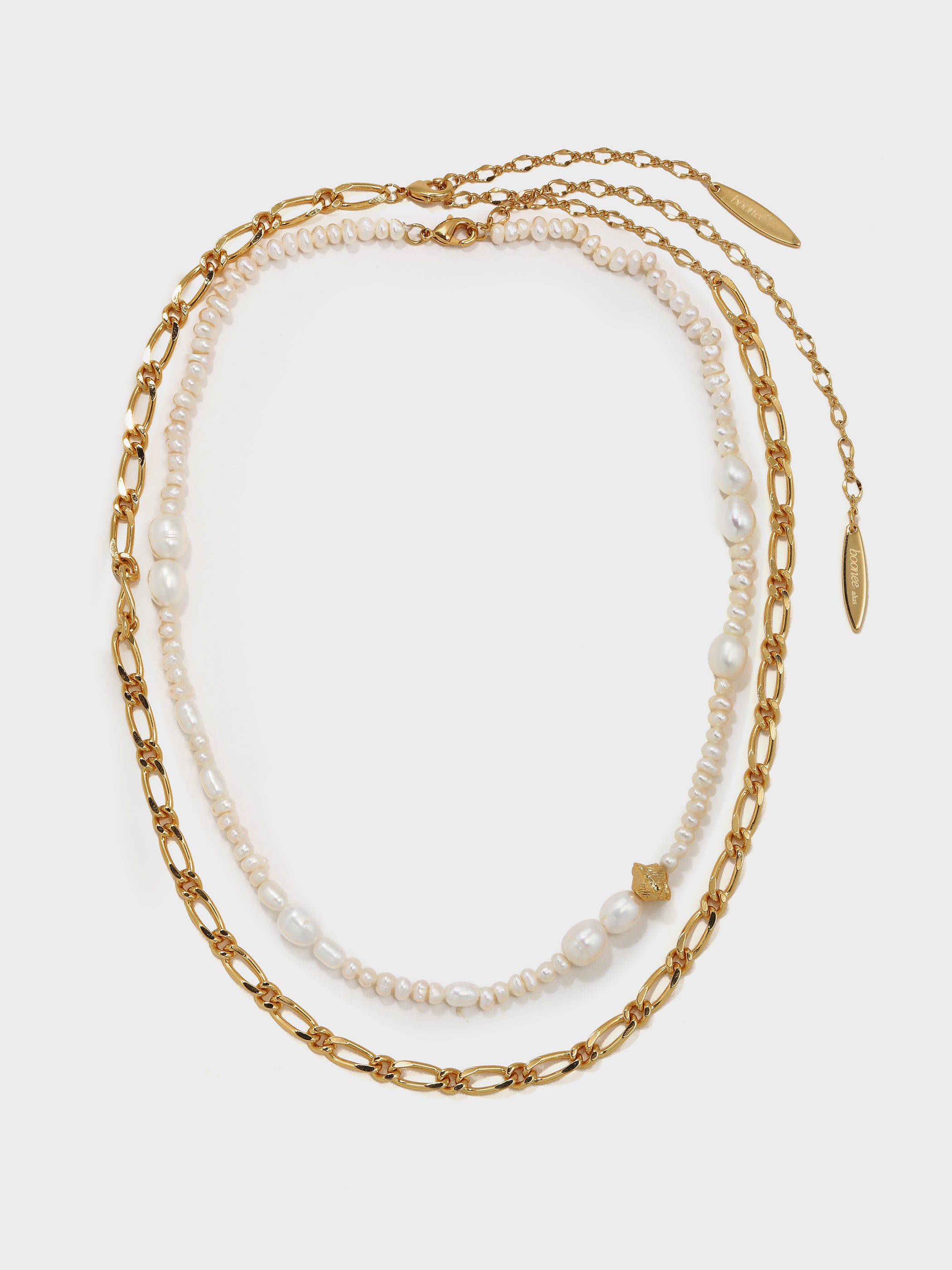Freshwater Pearl Metal Chain Double Layer Necklace - booneealus