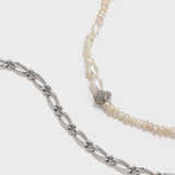 Freshwater Pearl Metal Chain Double Layer Necklace