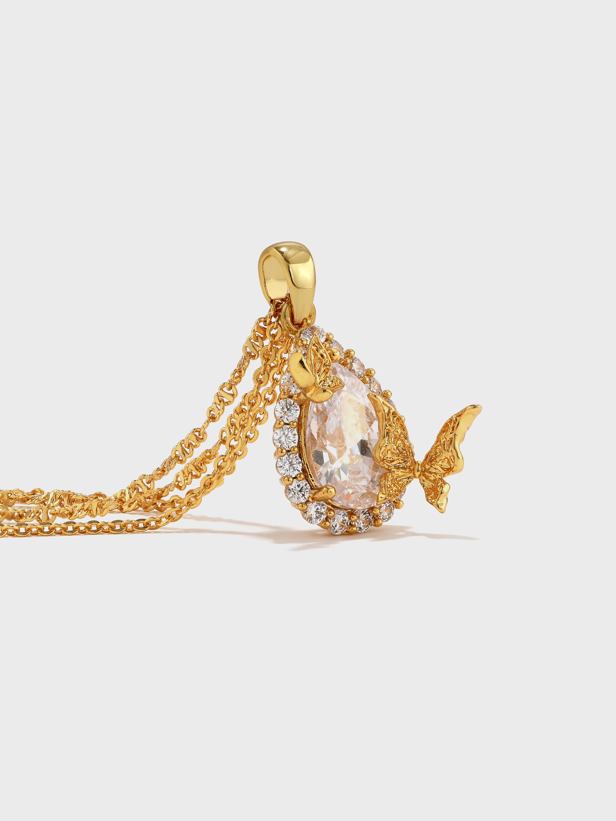 Teardrop-Shaped Double-Layer Butterfly Necklace - booneealus