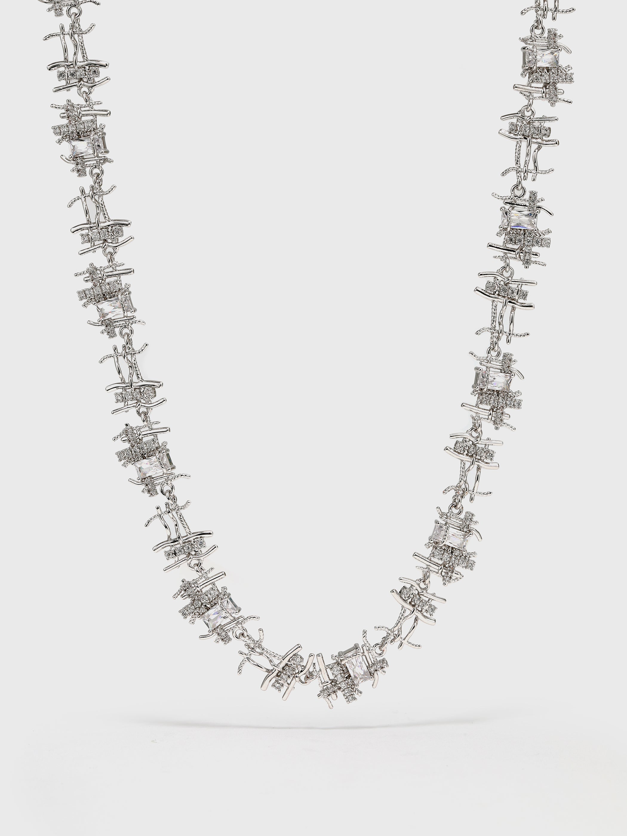 Braided Metal Irregular Zirconia Patchwork Necklace - booneealus
