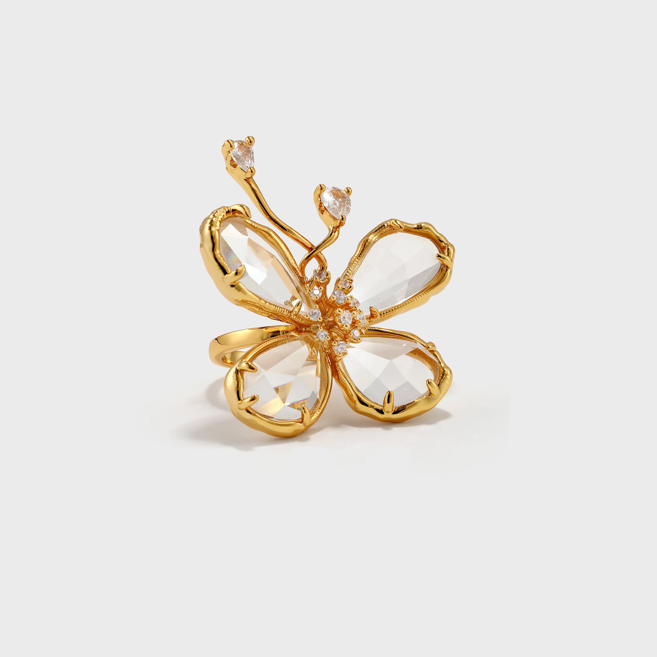 Cut Crystal Butterfly Ring - booneealus