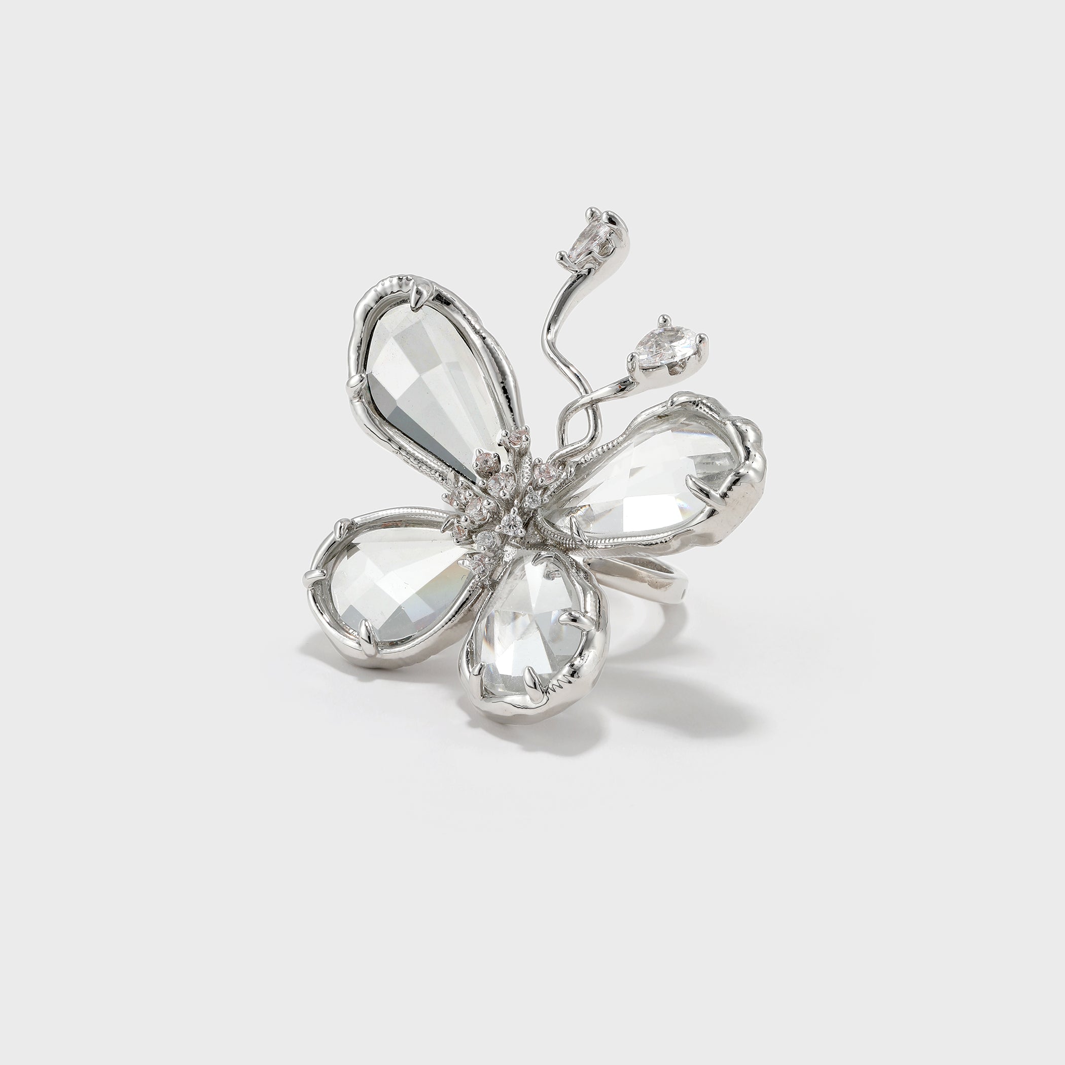 Cut Crystal Butterfly Ring - booneealus