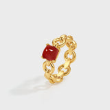 Agate Woven Chain Ring – Red Agate Pyramid Cut
