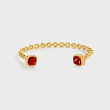 Woven Chain Red Agate Open Cuff Bracelet